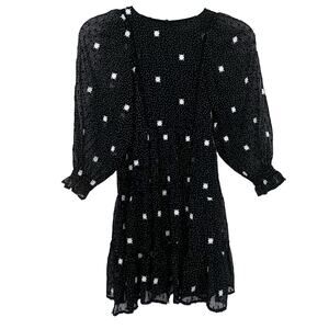 Zara girls black tulle dress white polka dots flowers  size 8